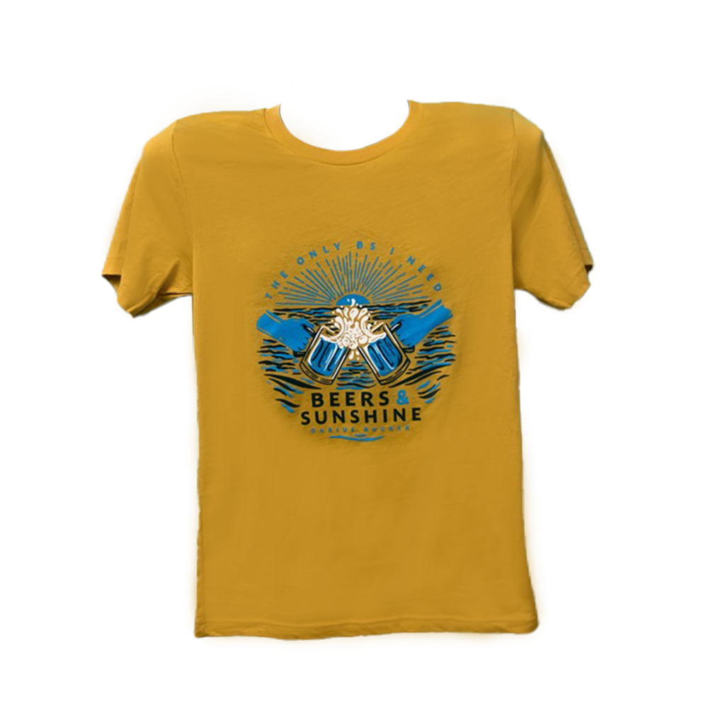 Painted beers and sunshine pints on a yellow tee Darius Rucker